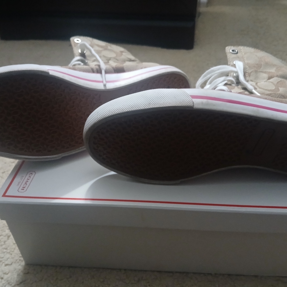 Coach Brown and White High-Top Sneakers - Picture 3 of 8